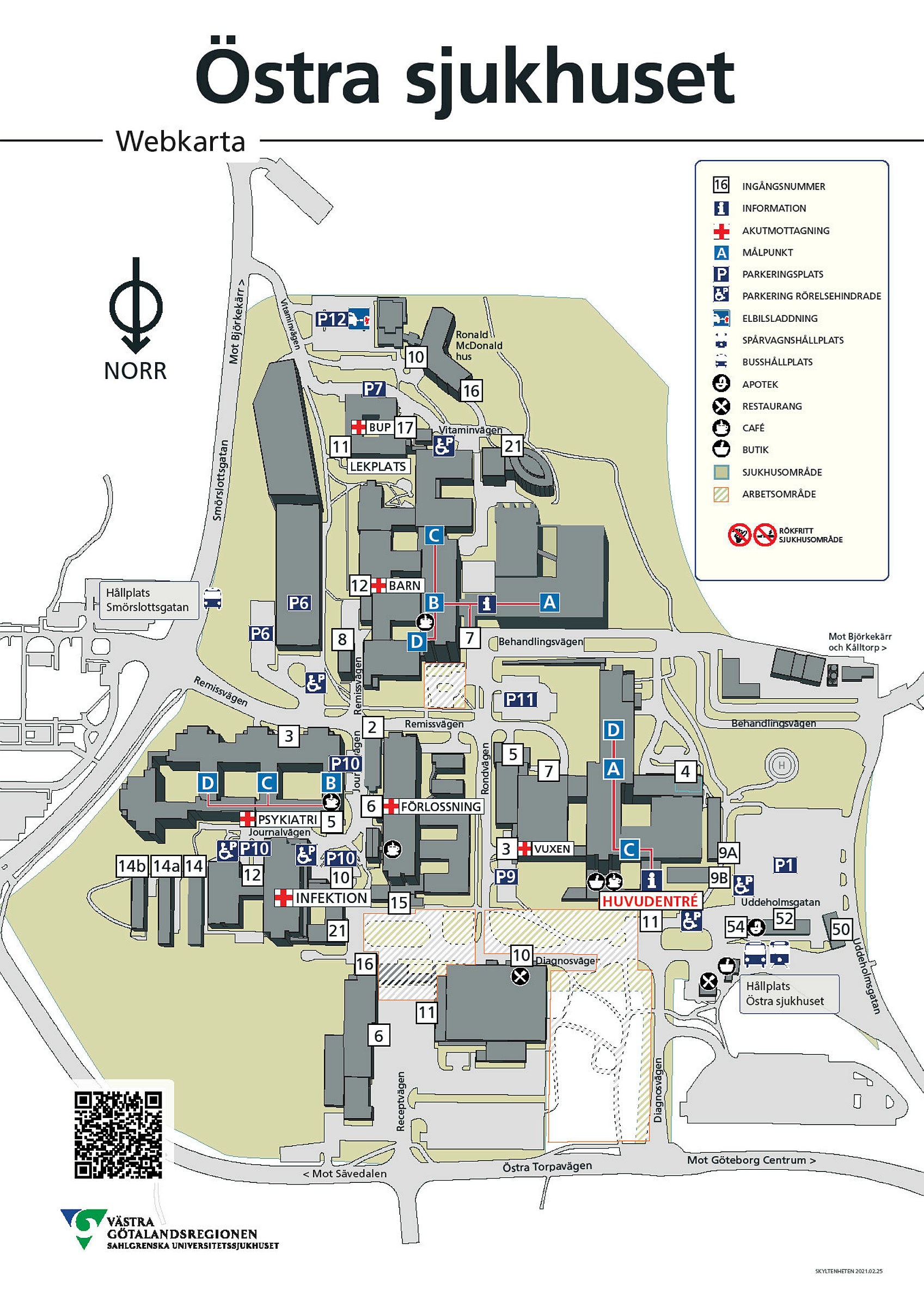 Karta över Östra sjukhuset