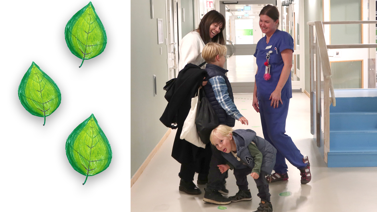 En familj på väg in på mottagningen