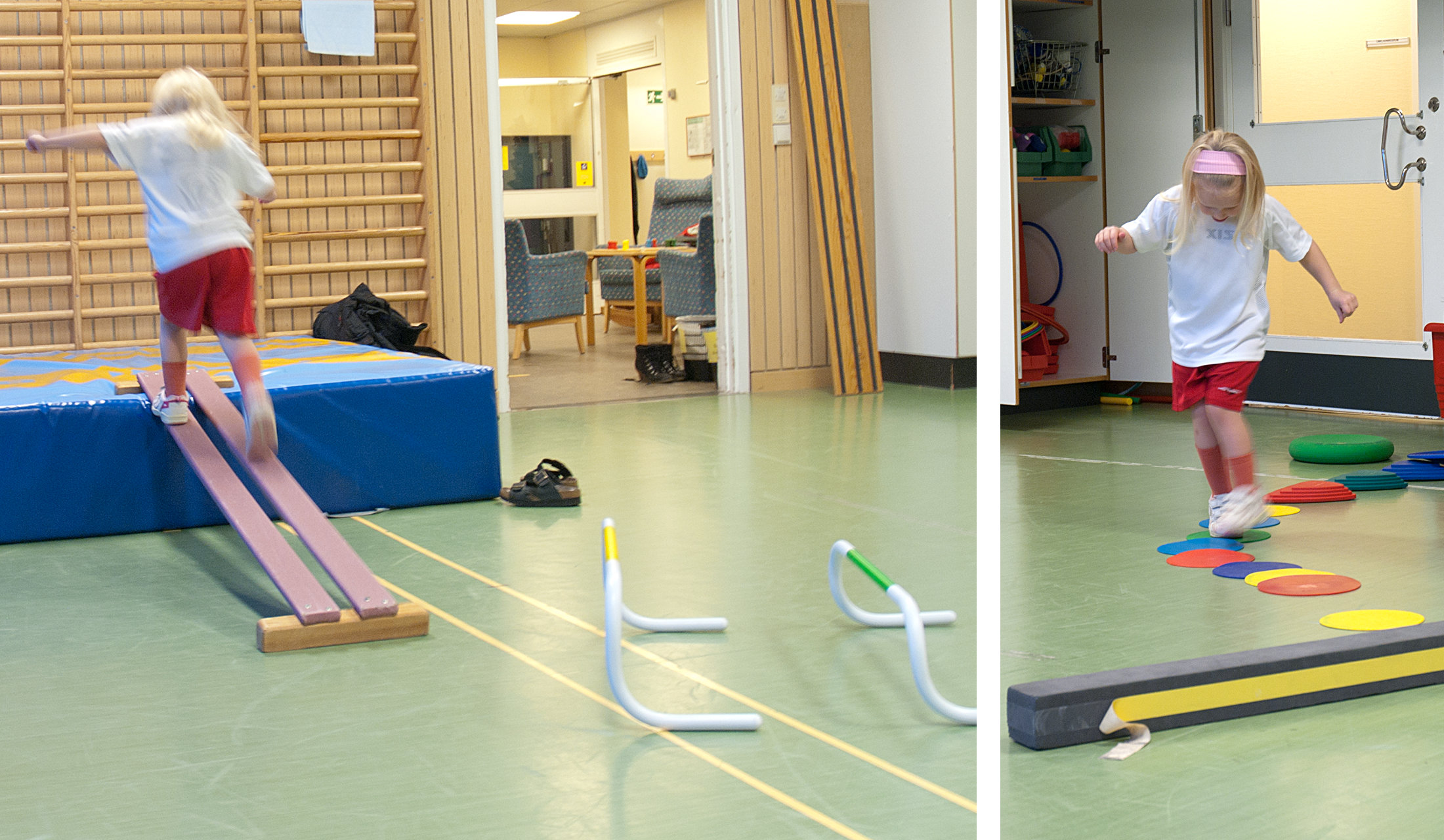 En hinderbana. Ett barn springer.