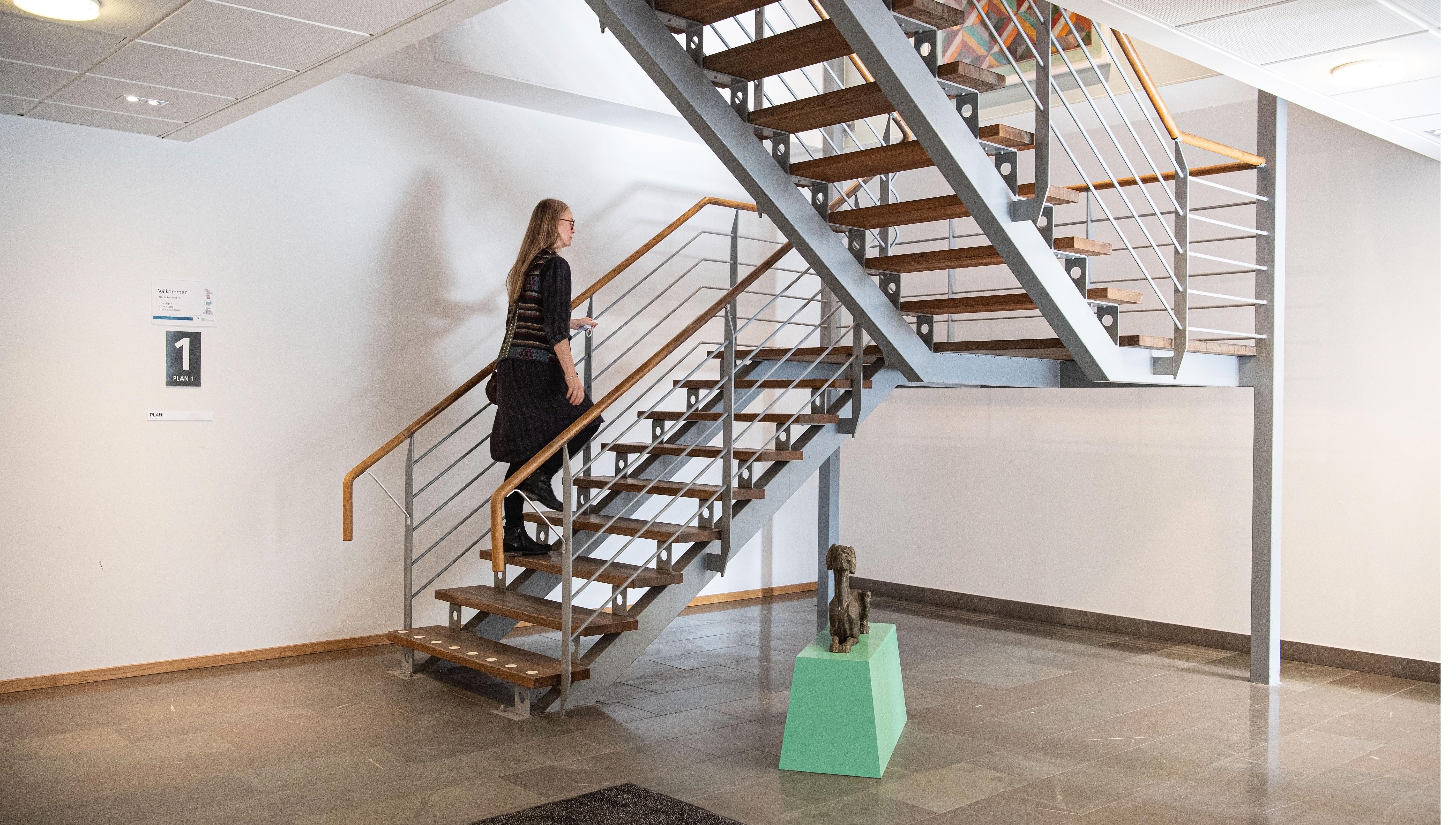 Person som går uppför en trappa