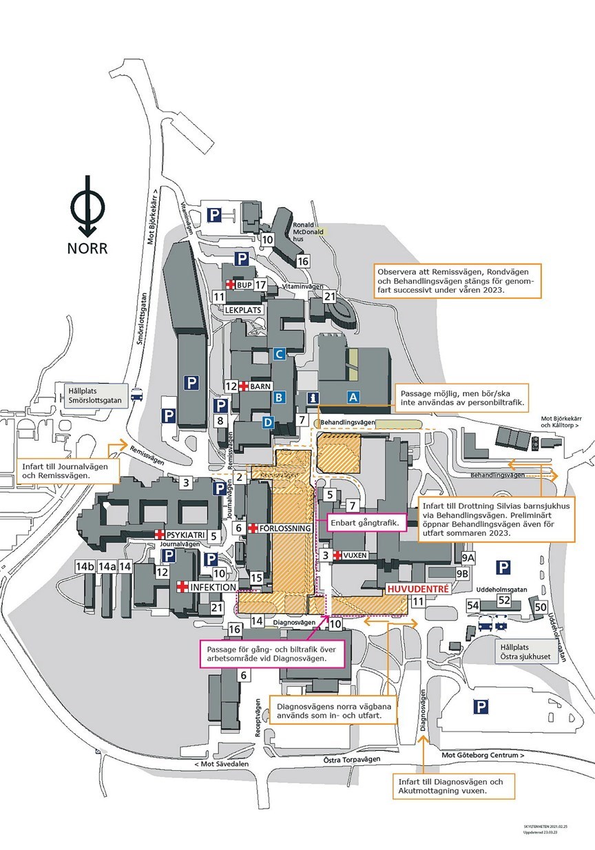 Karta över byggarbeten Östra sjukhuset