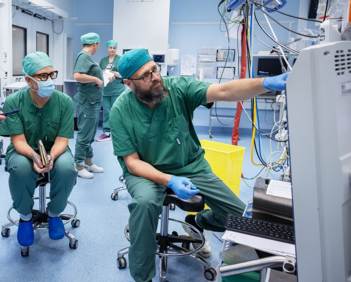 Medical professionals in a surgery room