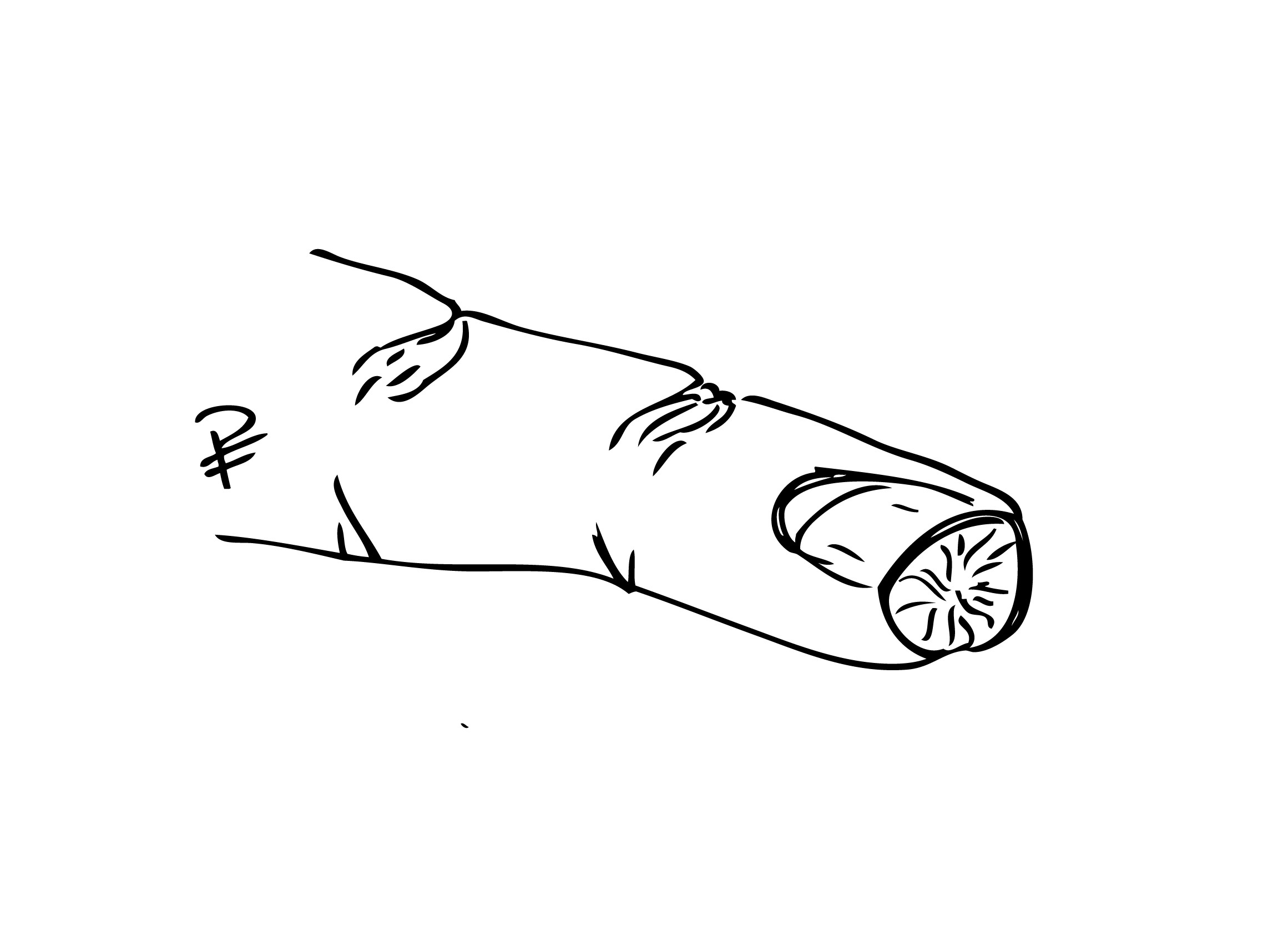 Svart och vit teckning över fingertoppsskada utan blottlagt ben.